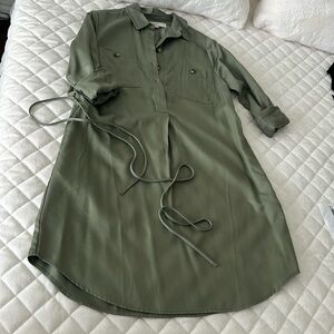 Loft size s olive green belted shirt dress